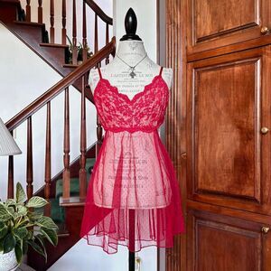 Victorias Secret Red Cream Babydoll Lingerie One Piece Slip Teddy Sexy Y2k